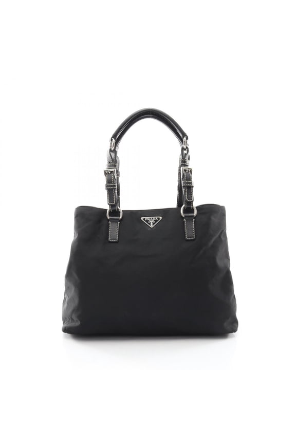 Pre-Owned Prada Triangle Logo Tote Bag Handbag Nylon Saffiano Leather Women's Black
