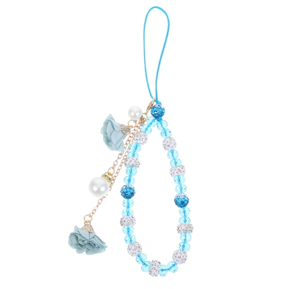 Cordón de muñeca para teléfono con cuentas de cristal y colgante de flor, correa de teléfono con cuentas, correa antideslizante para teléfono celular para billetera.