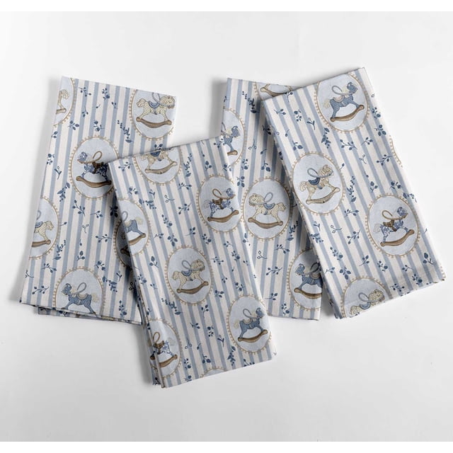 Vargottam Designer Cotton Canvas Napkins - Set of 12, 20-Inch, Blue Stripe Print, Durable & Absorbent Cloth Napkins for Dining, Parties, and Home Decor - Machine Washable