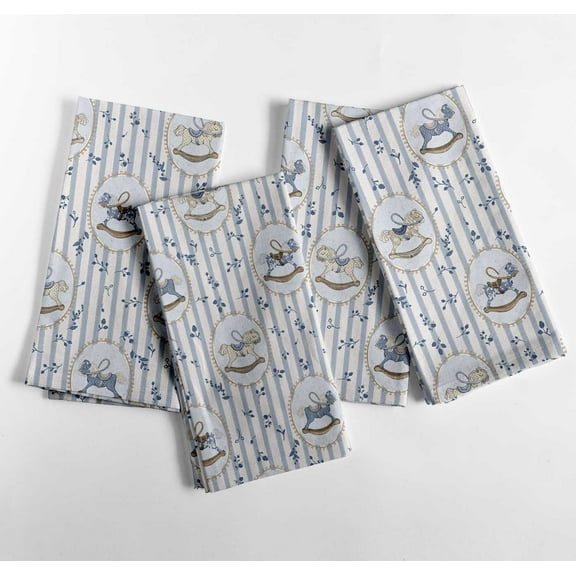 Vargottam Designer Cotton Canvas Napkins - Set of 12, 20-Inch, Blue Stripe Print, Durable & Absorbent Cloth Napkins for Dining, Parties, and Home Decor - Machine Washable