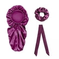 thumbnail image 1 of 4 Gorros Largos De Satén Para Dormir, Cómodos Y Sedosos Para Cabello Largo Y , Color Morado, 1 of 8