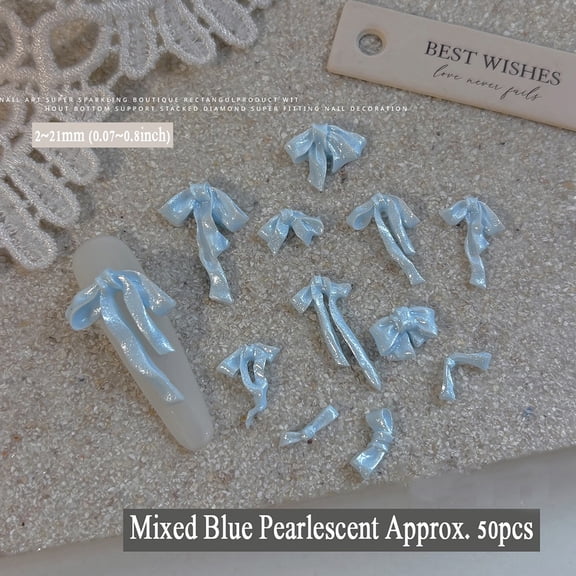 50 Pcs Pearl Butterfly Knot Nail Charms 3D Nail Art Decorations for Acrylic Gel