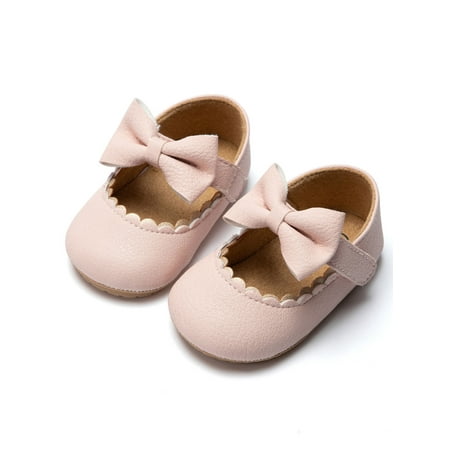 

SIMANLAN Baby Girls Mary Jane First Walkers Flats Closed Toe Crib Shoes Infant Comfort Princess Shoe Newborn Rubber Sole Pink 6-12 months
