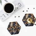 thumbnail image 4 of Honeii Fiery Skull Trio Print Leather Coaster Set of 4, Ideal for Safeguarding Your Furniture from Drinks Spills and Effortless Cleanup-Hexagon, 4 of 6
