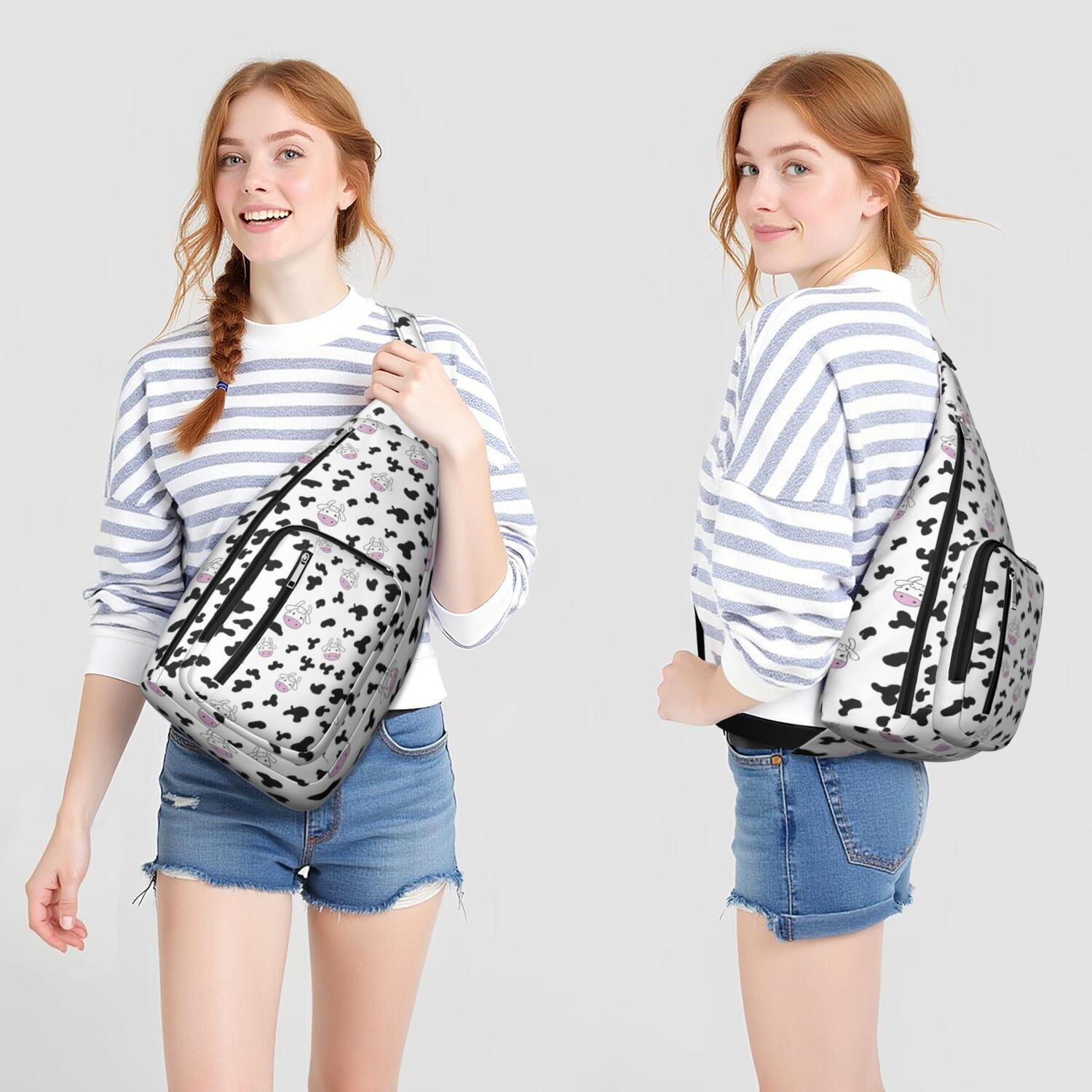 Vintage Highland Cow Print Sling Backpack – Cute Farmhouse Floral Cow Crossbody Bag for Women & Men, Lightweight Hiking Daypack