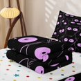 thumbnail image 5 of Manfei Cartoon Cat Zipper Twin Comforter Sets with Fitted Sheet and 2 Pillowcases, Kawaii Abstract Kitten Zipper Bedding Set, Black Orchid, Polkadot Reversible, 4pcs, 5 of 7