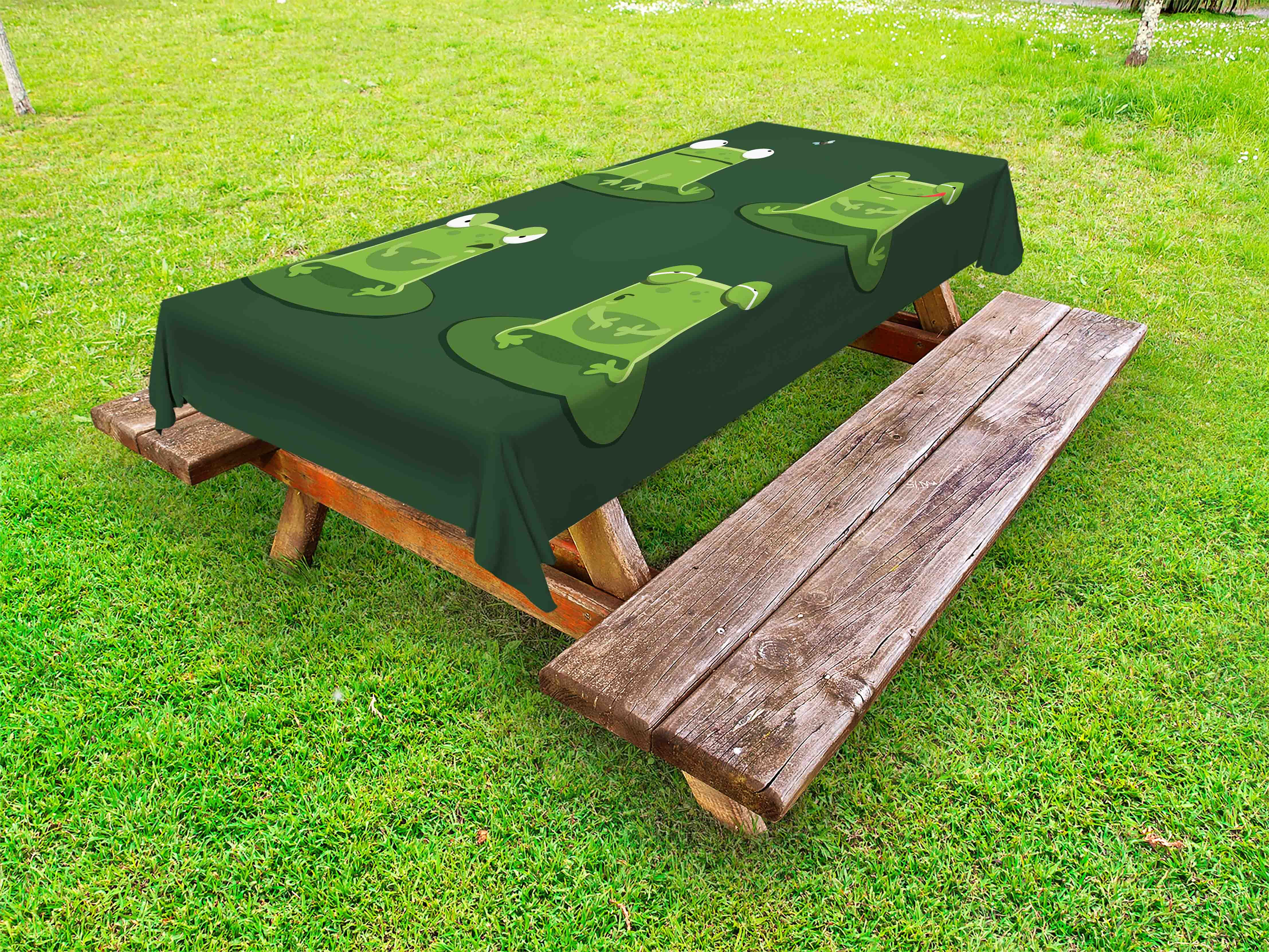 Funny Outdoor Tablecloth, Funny Muzzy Frog on Lily Pad in Pond Hunting