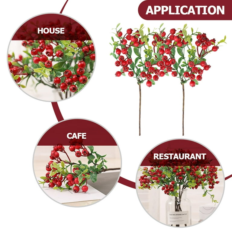 2pcs Christmas Berry Stems Artificial Holly Berries Branches Decoration  (Red)