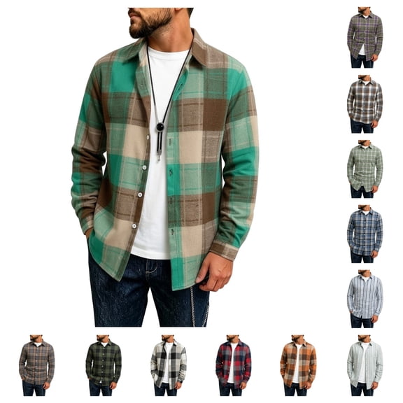SAWOBUUN Mens Flannel Shirts Long Sleeve Flannel Shirt for Men Cotton Casual Button Down Plaid Shirt