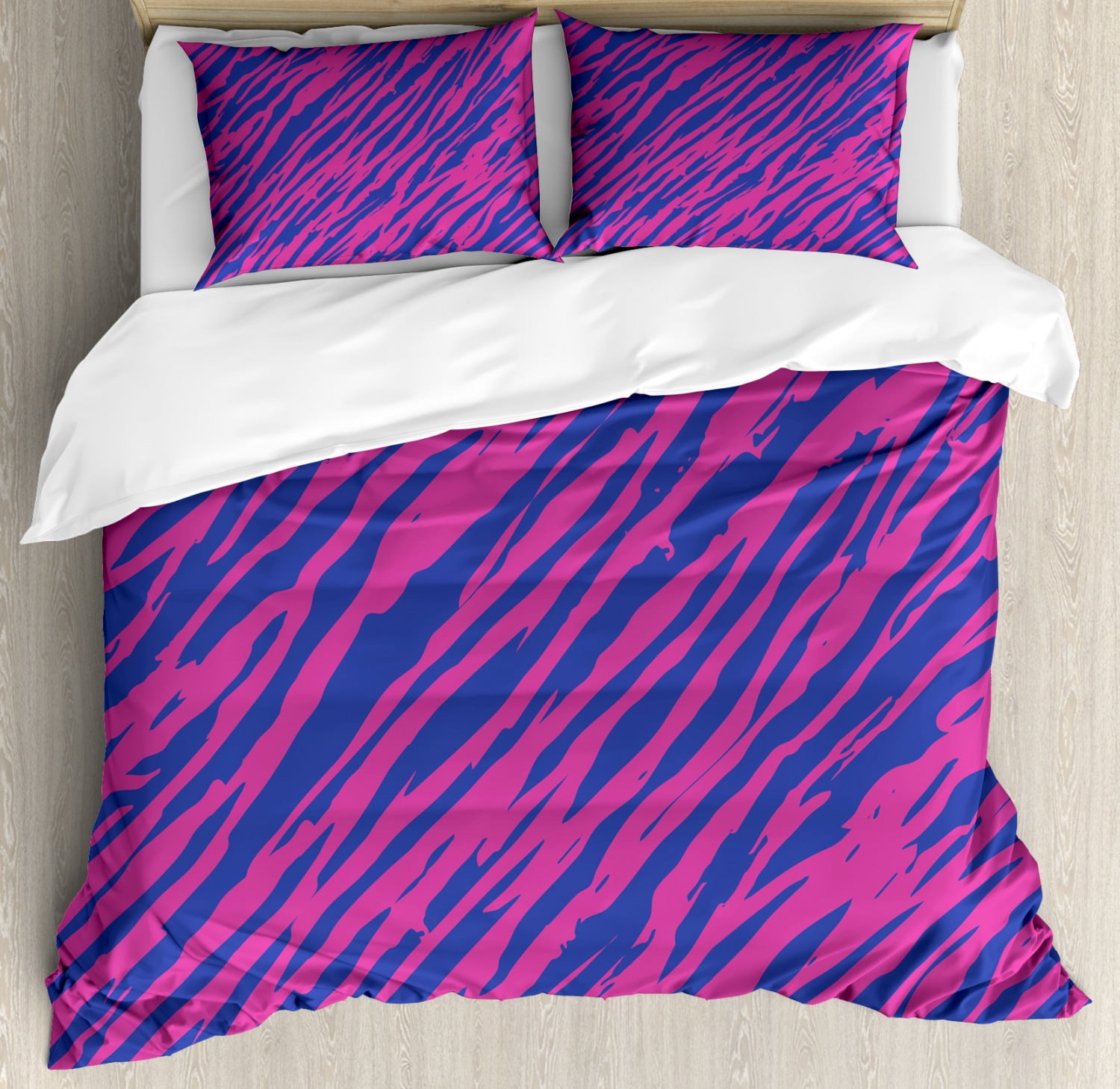 Pink Zebra King Size Duvet Cover Set, Retro Design Grunge Abstract