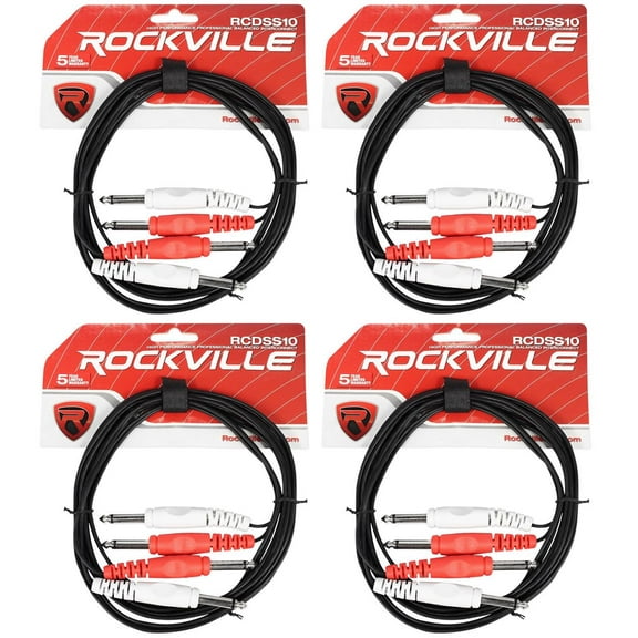 4 Rockville RCDSS10B 10' Dual Mono 1/4" TS to Same Cable
