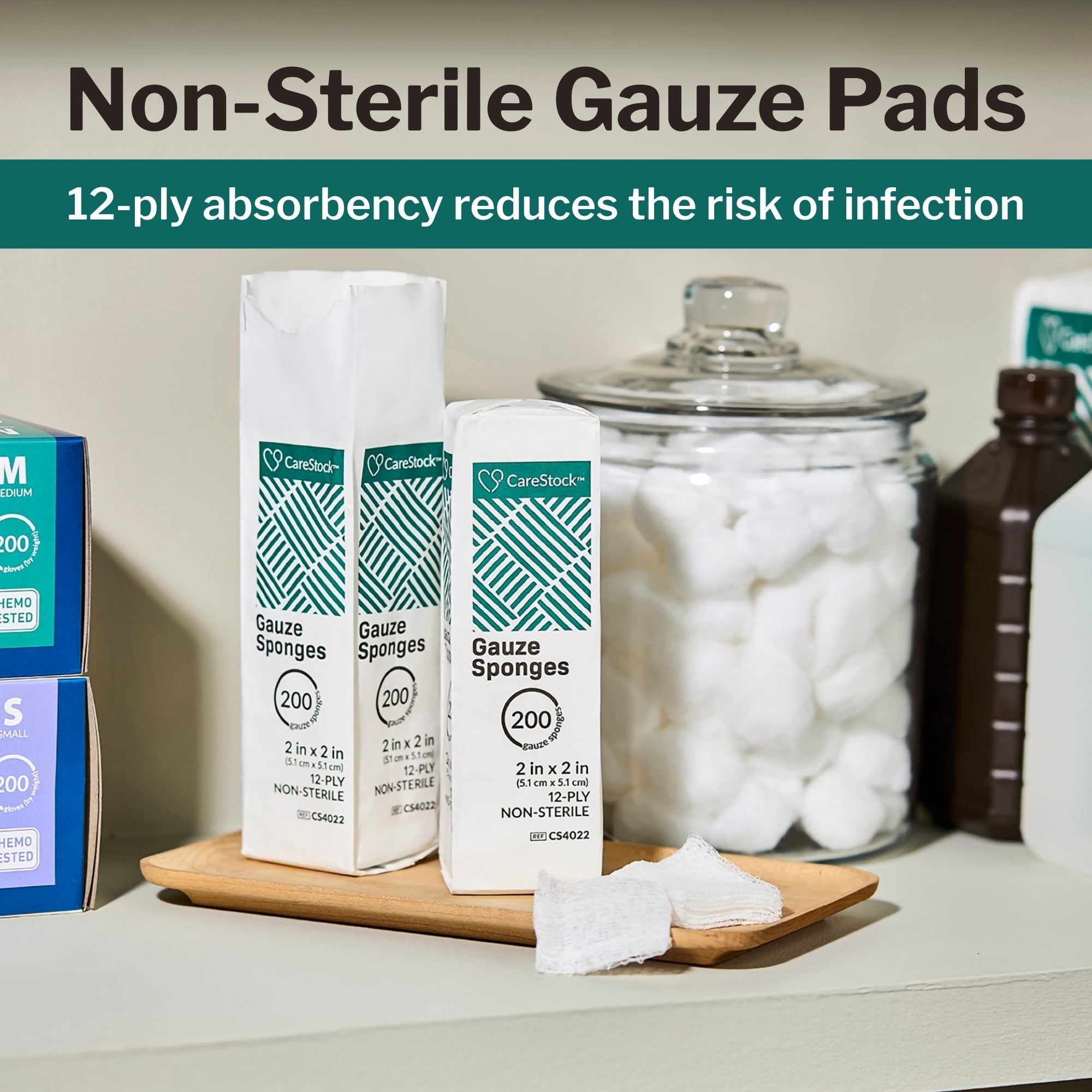 CareStock Gauze Sponge - Highly Absorbent, Medical-Grade Cotton Wound Dressing, First-Aid Essential - Non-Sterile 12-Ply Square, 2 x 2 in., 200 per Pack, 40 Packs, 8000 Total