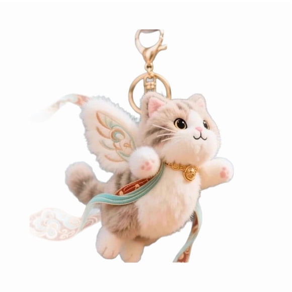Cute Keychain Accessories Embroidered Cloud Ribbon Doll Soft Plush Bag Ornament with Metal Keyring