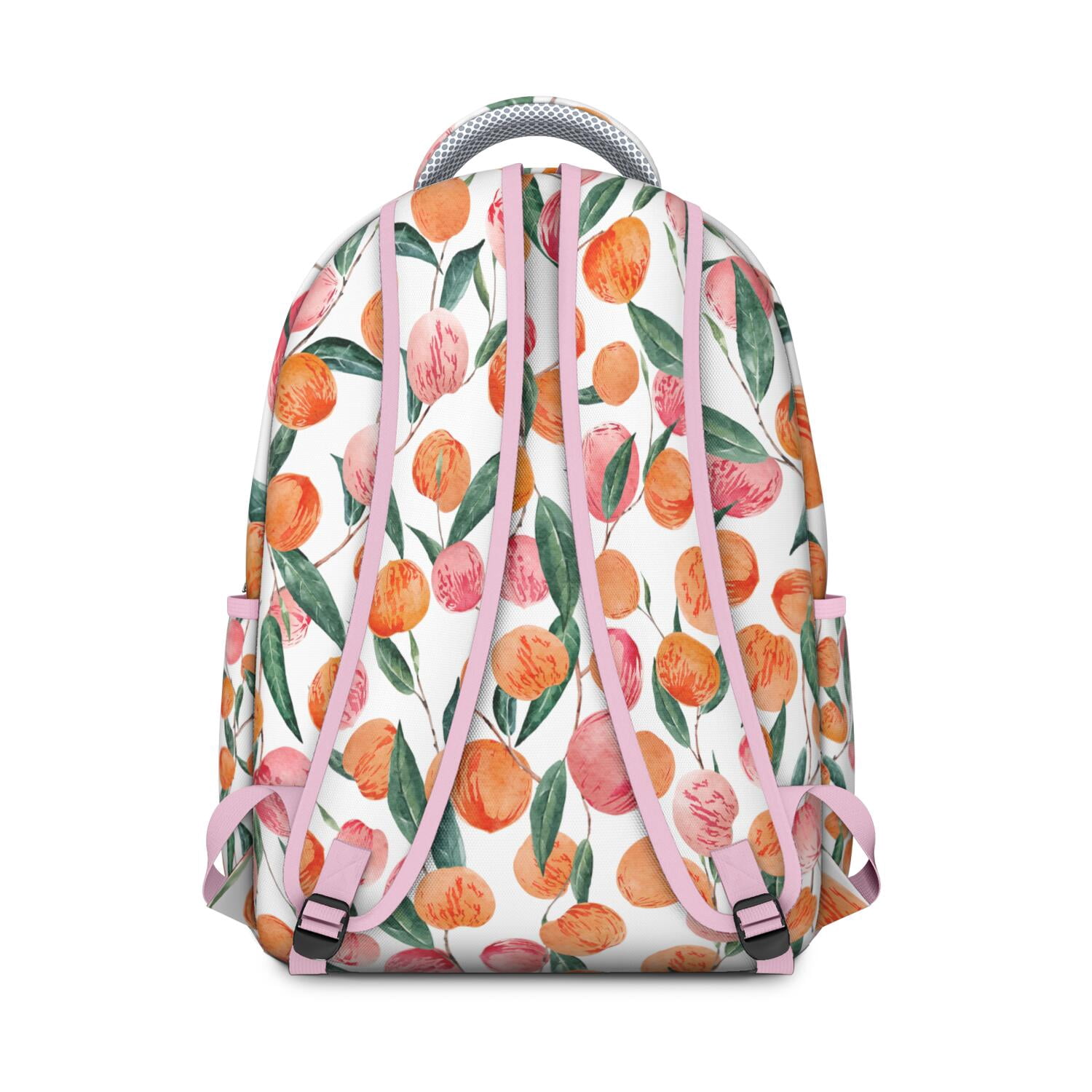 Peach Print Waterproof School Backpack - Ergonomic Student Bookbag with Padded Straps & Spinal Support, Kawaii Pink Fruit Pattern Design, Lightweight Durable Backpack for Teens, College, Commuters