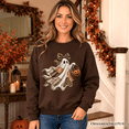 thumbnail image 6 of Ghost with Leopard Bow Imitation Patchwork Sweatshirt, Rustic Halloween Pumpkin Trick or Treat Sweater, 6 of 9
