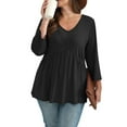 thumbnail image 5 of Ronuti 3/4 Length Sleeve Womens Tops 2025 Blouses for Women Dressy Casual Fashion Clothing V Neck Babydoll Tops Fall Outfits, 5 of 8