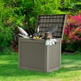 thumbnail image 2 of Dextrus 32 Gallon Deck Box, Indoor Outdoor Storage Box for Patio Furniture, Pool Accessories, Garden Tools,, Waterproof Resin Rattan with Lockable Lid and Side Handles (Brown), 2 of 6