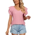 thumbnail image 4 of Kingdiese Womens Summer Casual V Neck Short Sleeve T Shirt Loose Fit Double Layer Sleeve And Collar Top Trashier Shirts, Size XXL, 4 of 4