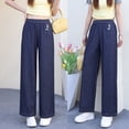 thumbnail image 1 of Jeans Rectos Nuevos de Primavera/verano para Mujer, Jeans de Pierna Ancha Azul Oscuro, Cintura Elástica, Jeans de Lino Suave, Jeans para Mujer, 1 of 13