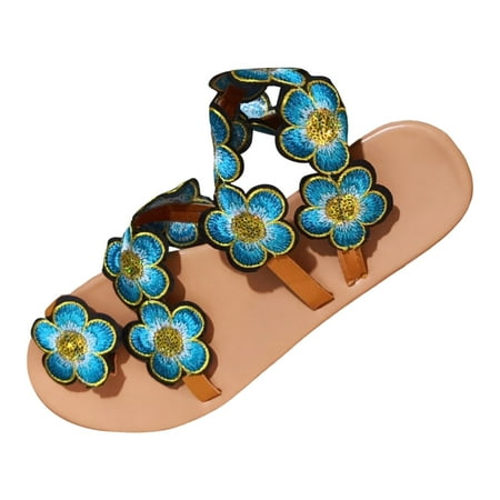 

Women Summer Casual Flowers Bohemian Style Beach Large Size Set Toe Flat Sandals Slippers