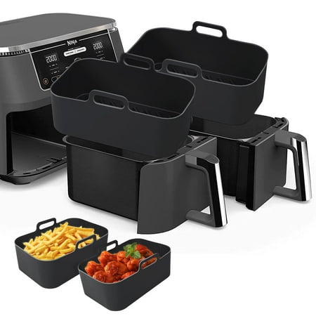 

MMH 2Pcs Air Fryer Silicone Liners- Air Fryer Silicone Pot Reusable Silicone Airfryer Liner Replacement Baking Tray Basket Insert Non-stick， Easy Cleaning， Food Safe， Black