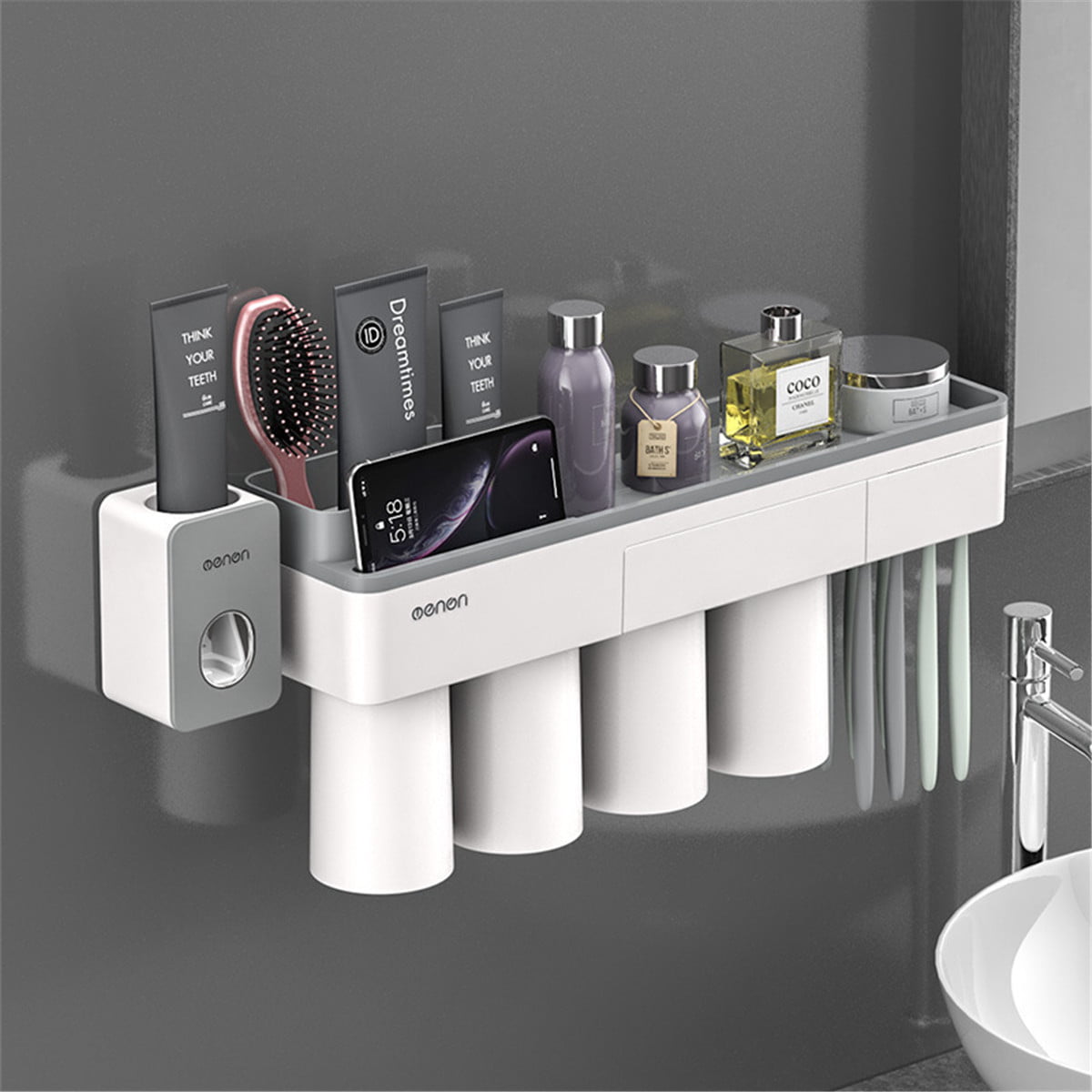 Magnetic 2/3/4 Cups Toothbrush Holder Storage Rack Toothpast Bathroom US 