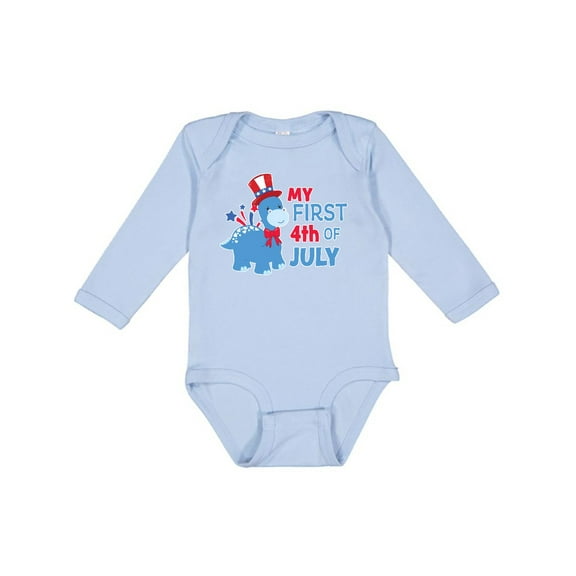 Inktastic My First 4th of July with Dinosaur Boys or Girls Long Sleeve Baby Bodysuit