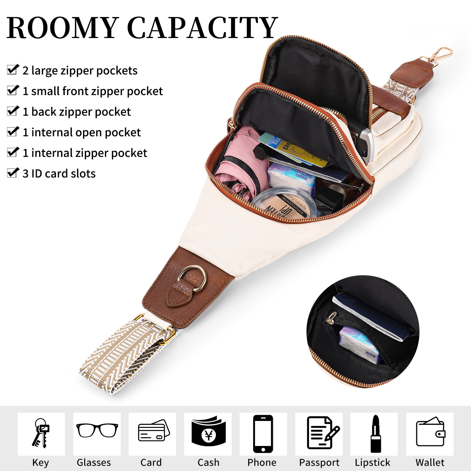 Falan Mule Sling Bag for Women Crossbody Purse Crossbody Bag Leather Chest Bag with Adjustable Guitar Strap for Travel
