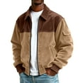 thumbnail image 2 of Bomber Jacket Men Zip Up Lightweight Corduroy Jackets Casual Stylish Fall Winter Coats Windbreaker Clothing with Pockets Brown M, 2 of 4