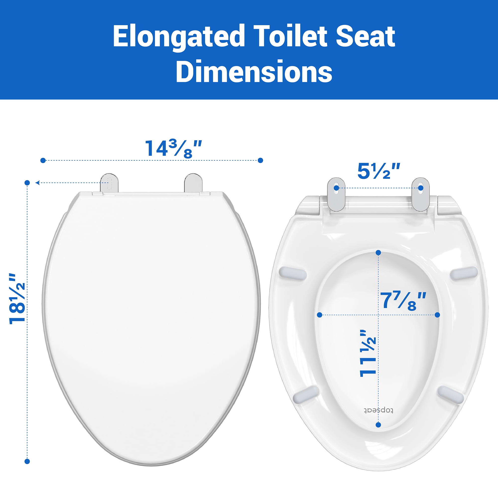 Topseat Plus Series Slow Close Toilet Seat Elongated, No-Slam, Magnetic Quick-Release for Easy Clean, Easy Installation, Secure-Grip Bumpers, Wobble-Free, Adjustable Fit, Plastic, White
