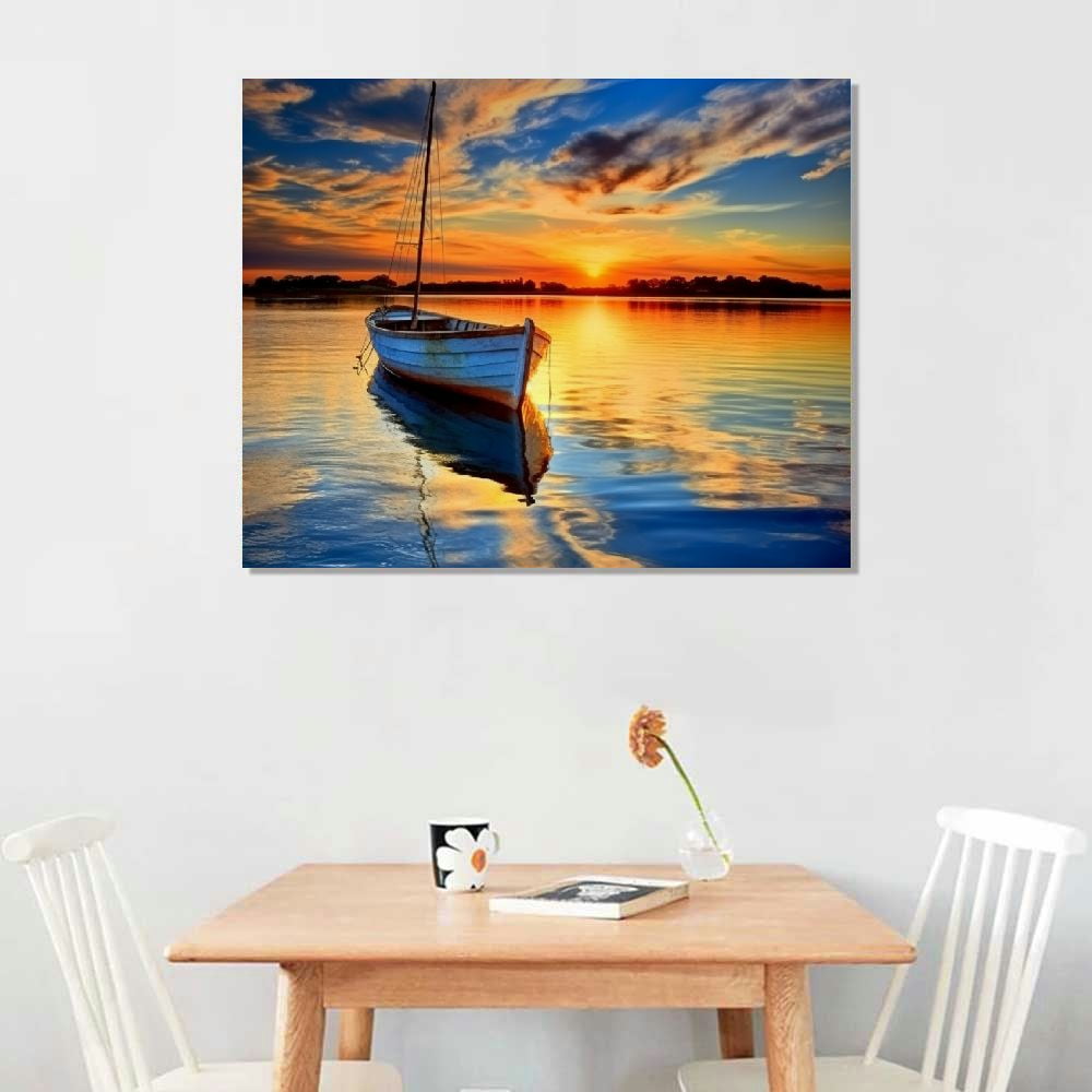 Artopia Sunrise Boat Lake Cuadro En Lienzo