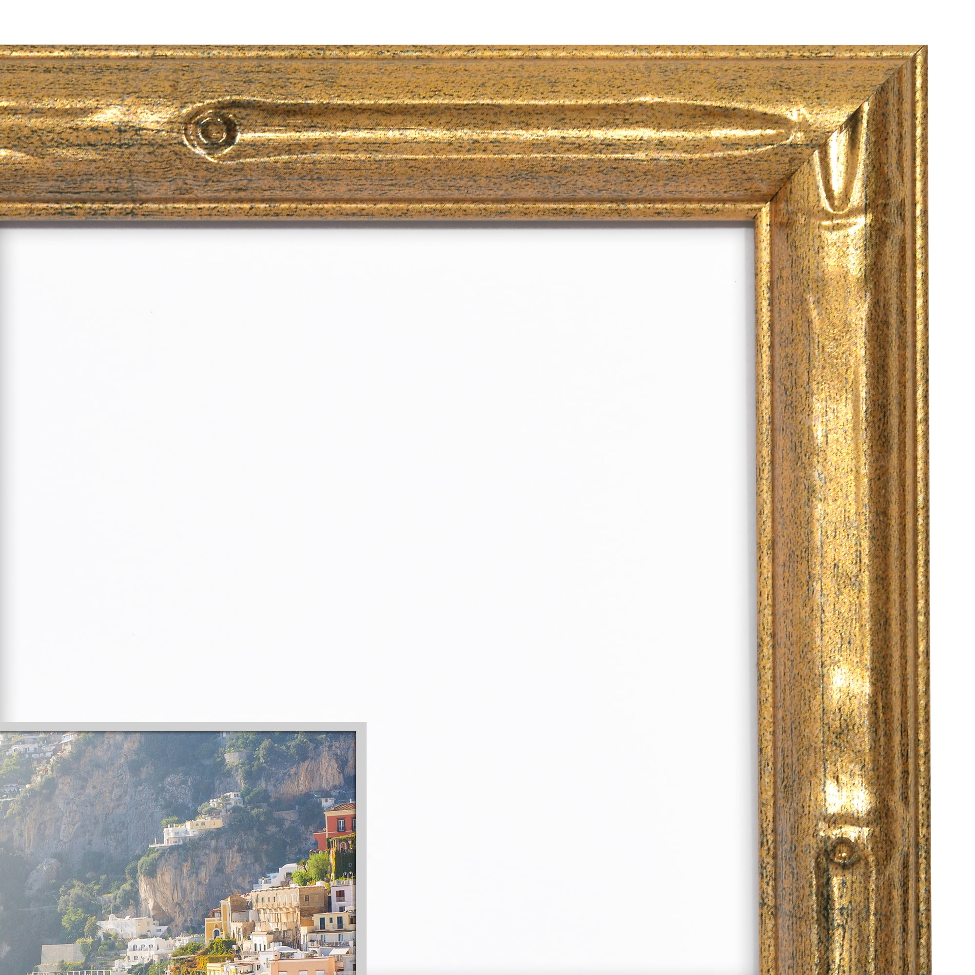 Americanflat 11x14 Picture Frame with Shatter-Resistant Glass with 8x10 Mat Bamboo Design Display Photo - Gold