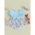 thumbnail image 2 of Gupgi Baby Girl Easter Outfit Summer Short Sleeve Ribbed Rabbit Romper Dress with Headband, 2 of 9