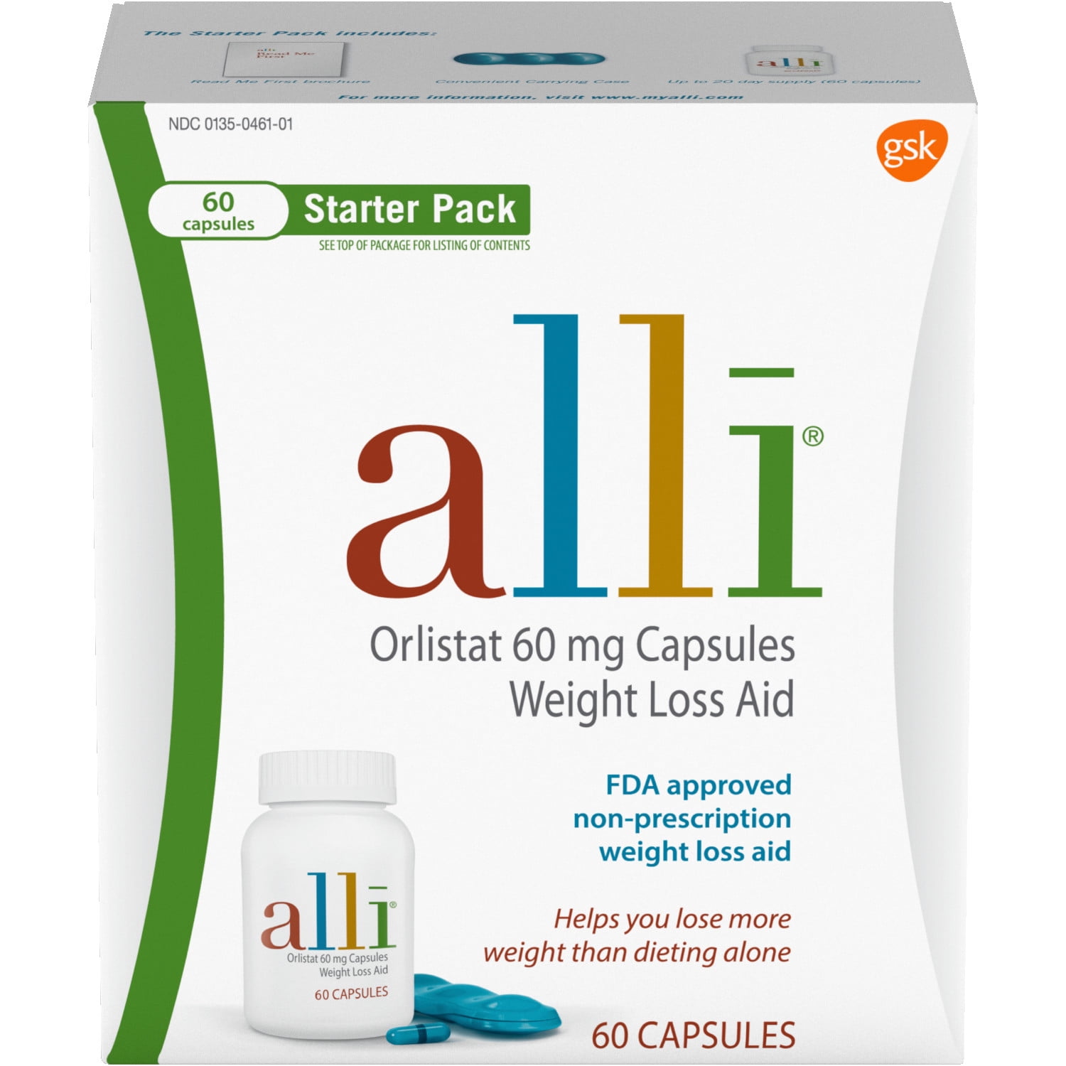 Alli Weight Loss Supplement With Orlistat 60 Mg 60 Capsules Walmart Com