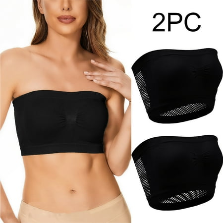 Crunowin Women s Tube Top Bra 2 Pack  Breathable Comfort Solid Color No Underwire Traceless Strapless Underwear Black XL