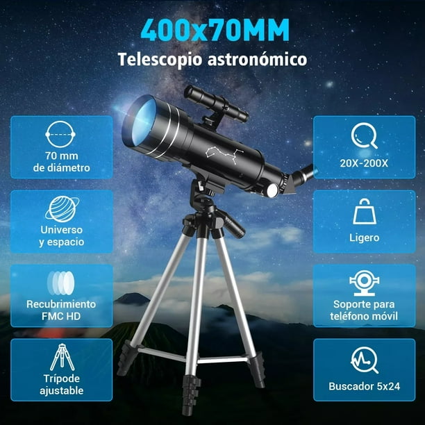 Telescopio Para Niños Y Adultos – Apertura 70 Mm, Aumento 15X-150X, Con Trípode Y Adaptador Para Móvil