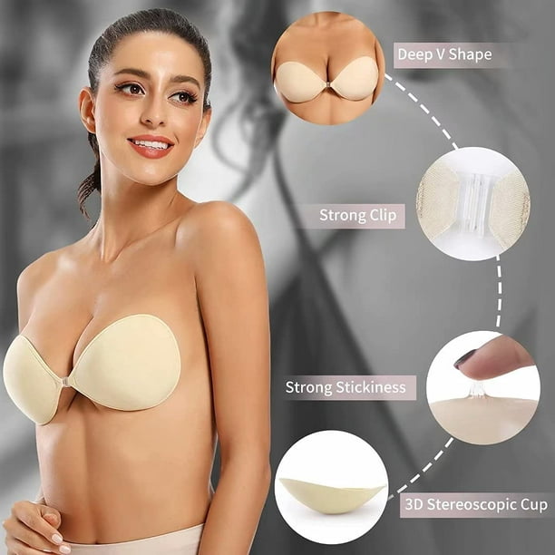 Adhesive Bra Strapless Sticky Invisible Push up Silicone Bra for Backless  Dress with Nipple Covers NudeC 