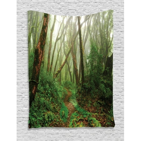 Farm House Decor Wall Hanging Tapestry, Spooky Tropical Exotic Fog Jungle In Rainforest In Nepal Asian Climate Picture Print, Bedroom Living Room Dorm Accessories, By