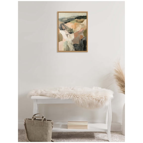 Kate and Laurel Tonal Mountains I Framed Canvas Wall Art by Amy Lighthall 18 x 24 Sylvie Natural, Modern, Abstract, Landscapes, Nature Art for Wall Decor, Living Room, Bedroom