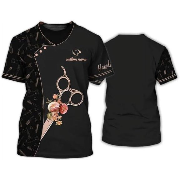 Personalized Barber Shop Women's T-Shirt, Hairdresser Uniform, 3D Barber Shirts (S)