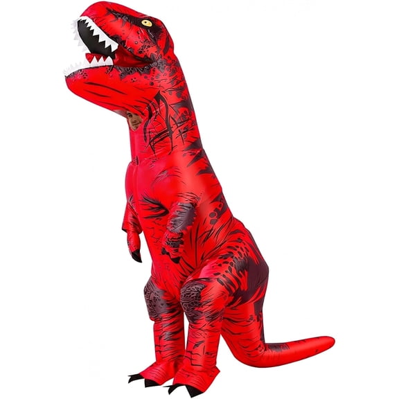 Husfou Inflatable T‑Rex Dinosaur Costume for Adults, Unisex Blow‑Up Dinosaur Costume One‑Size Fits Most with Battery Fan for Halloween Cosplay Theme Party