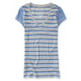 thumbnail image 1 of Aeropostale - Camiseta básica con cuello en V a rayas para mujer, azul, extragrande Aeropostale  Camiseta básica, 1 of 2