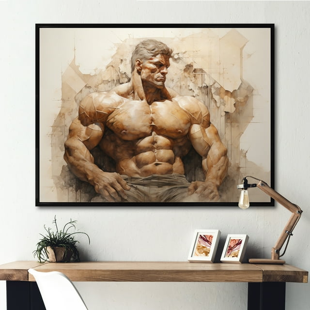 Designart art Mural Encadré Beige Moderne Noir, art Mural Encadré Aérobic & Musculation, Force Magique de Musculation I, Décor Mural Encadré Aérobic & Musculation, 40x30 Pouces Cadre Noir