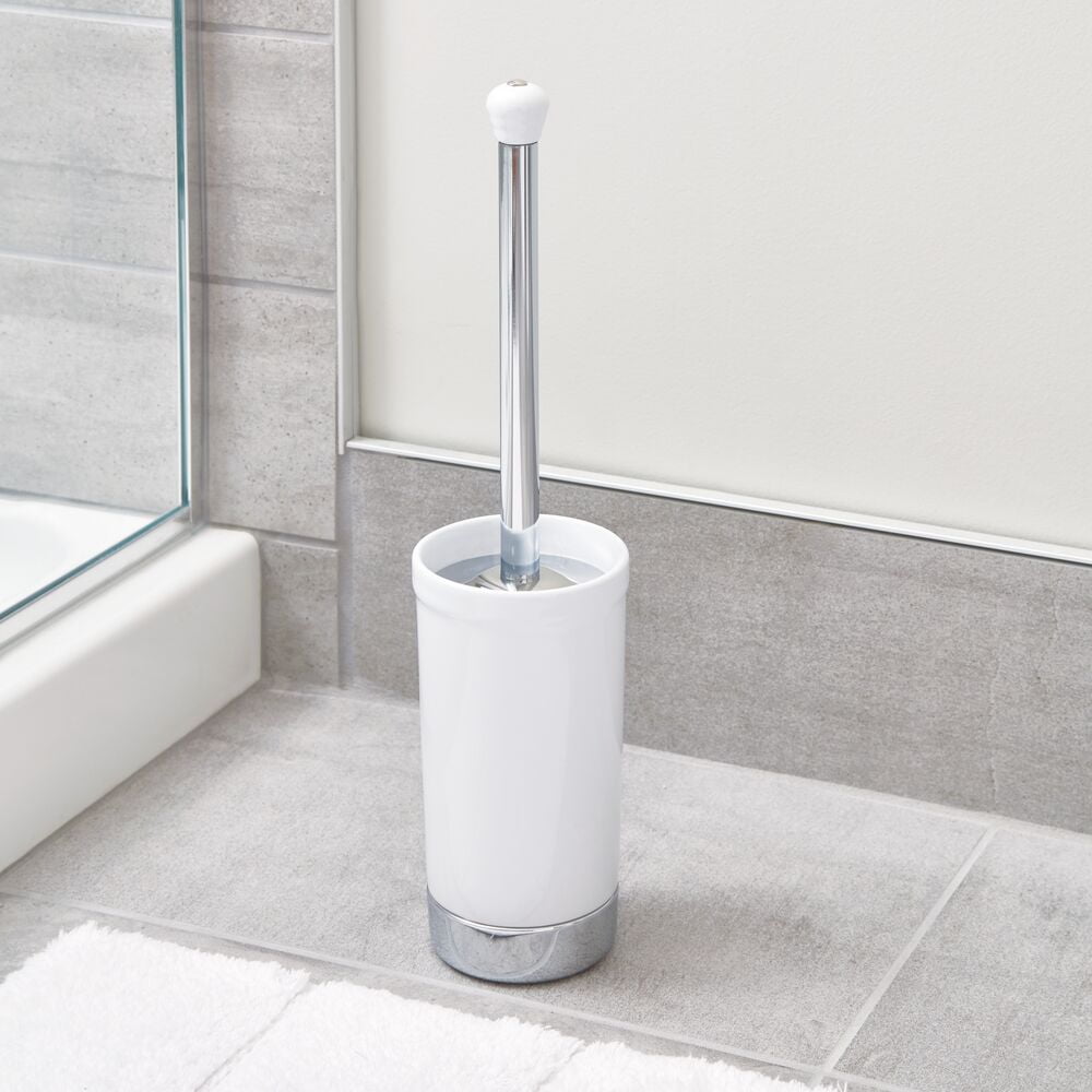iDesign York Toilet Brush Holder, White and Chrome