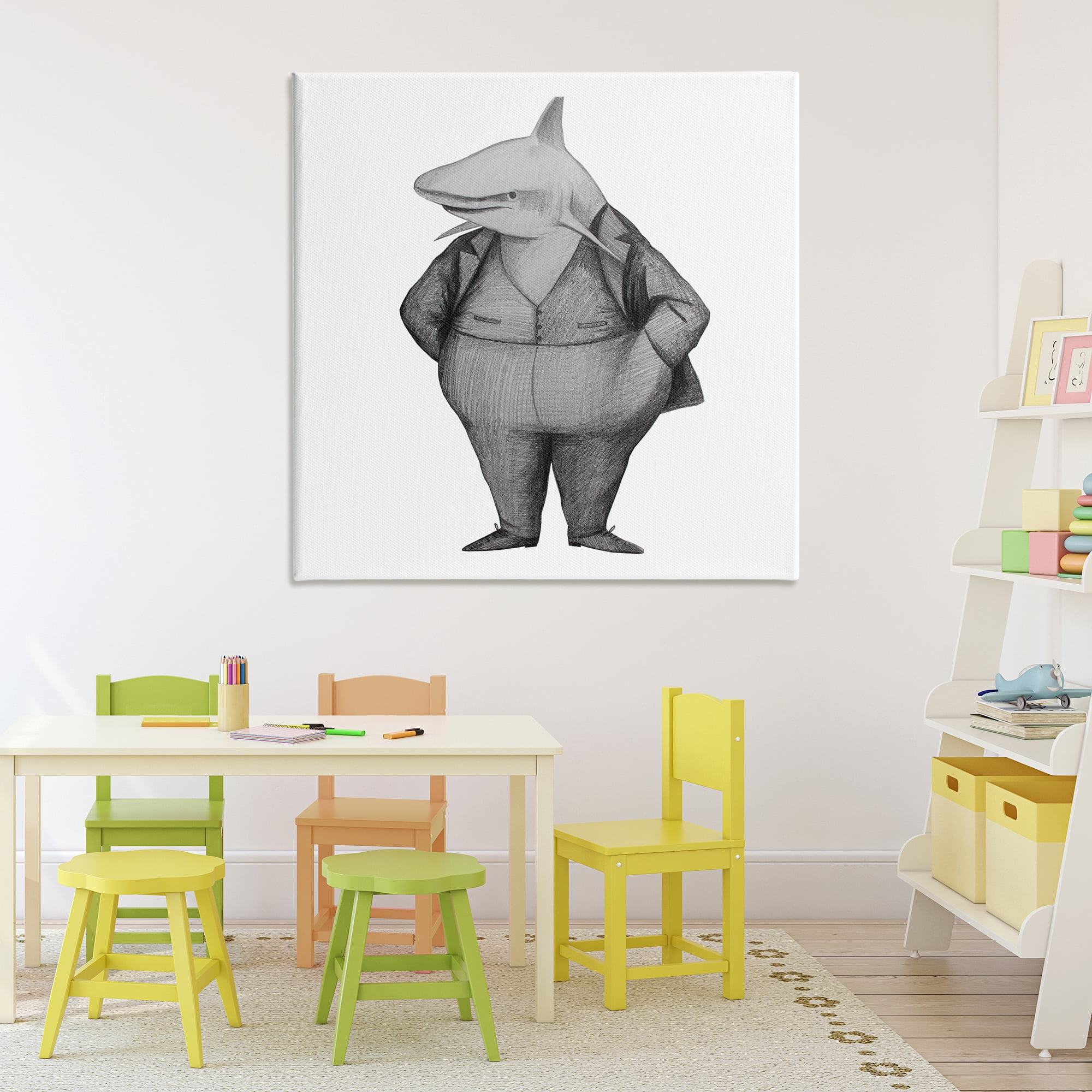 Stupell Industries Shark In Suit Drawing Canvas Wall Art, design by Violeta Vollmer