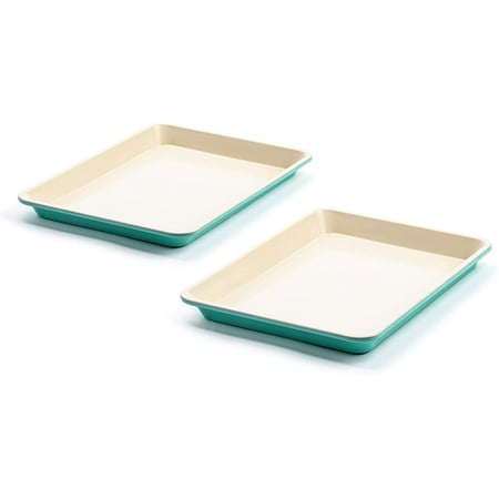 GreenLife Healthy Ceramic Nonstick, 13" x 9" Quarter Cookie Sheet Baking Pan Set, PFAS-Free, Turquoise