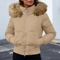 thumbnail image 6 of Purcolt Women's Cropped Puffer Jacket with Furry Hood Long Sleeve Full Zip Warm Winter Coats Casual Thick Outerwear, 6 of 8