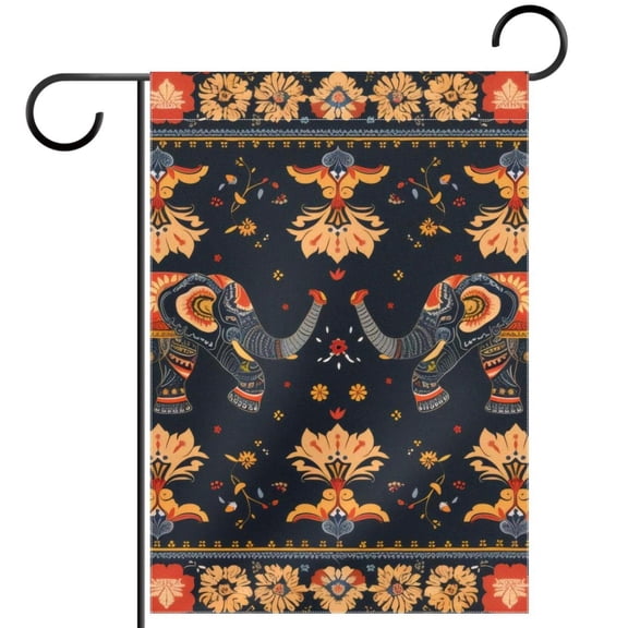 African Style Elephants and Flowers Garden Flag Double Sided House Flag for Outdoor Home, Personalized All Year Round Yard Decor 12 x 18 Inch