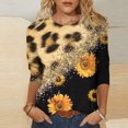 thumbnail image 2 of Pompotops T-shirt Mode Femme Imprimé Léopard Ample Manches 3/4 Col Rond Haut Décontracté Liquidation, 2 of 5