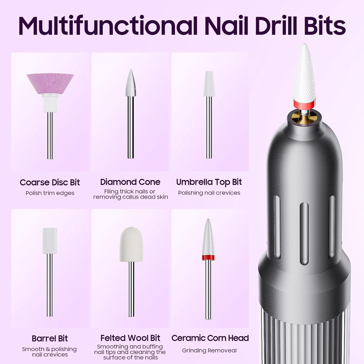 Electric Nail Drill Machine Professional, Nail File for Acrylic Gel Nails, Manicure & Pedicure Kit for Grinding Polishing Trimming